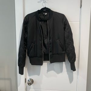 H&M bomber jacket. Black satin material